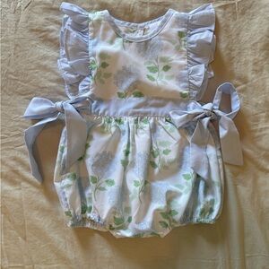 Floral Ruffle Baby Romper - Blue and Green